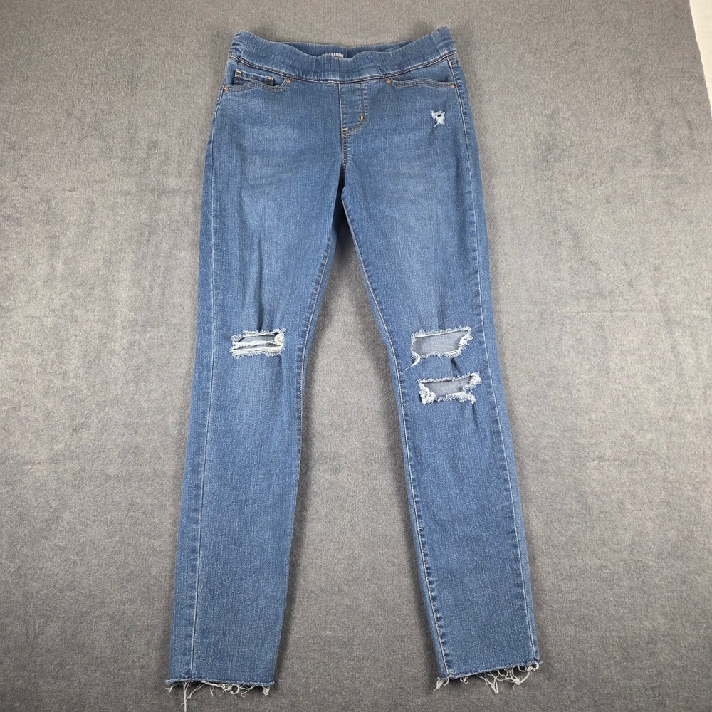 Signature Levi‎ Strauss Pull On Skinny Jeans Womens 8M W29 L30 Blue Distressed
